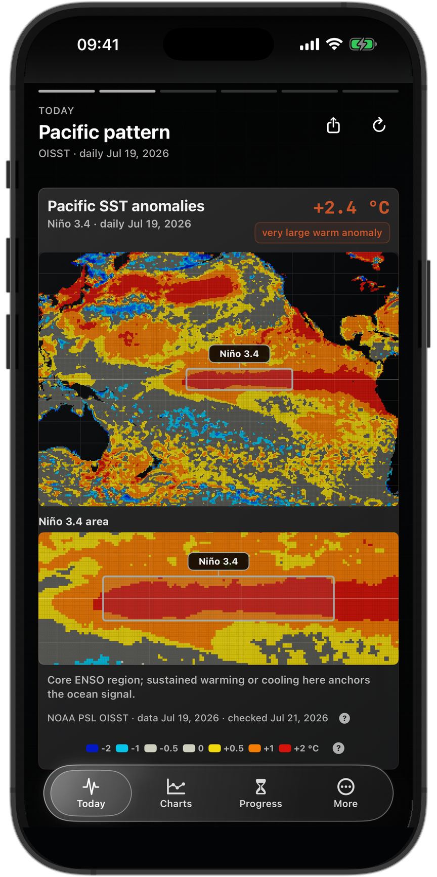 El Niño Pacific map on an iPhone 17 Pro Max